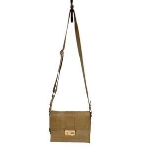 Vintage Womens Beige Crocodile Embossed Flap Closure Shoulder Bag